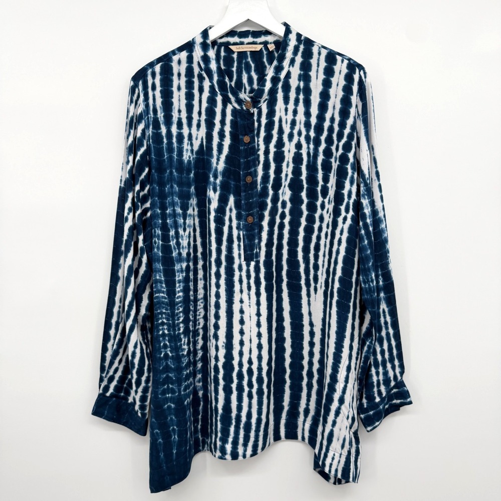 Soft Surroundings Tunic Top Shirt Size 1X Pockets Tie Dye Lagenlook Coastal Boho